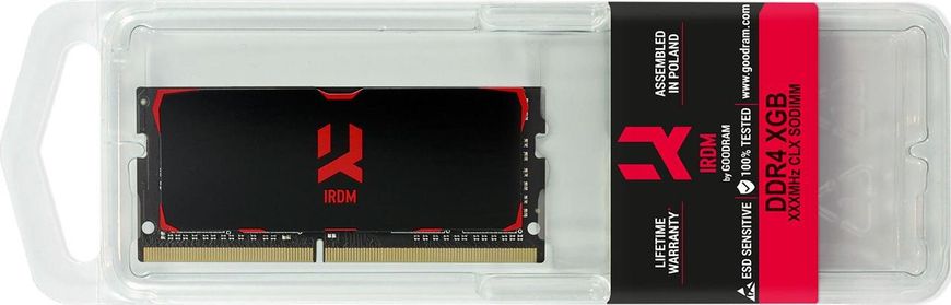 Пам'ять для ноутбуків GoodRAM 16 GB SO-DIMM DDR4 3200MHz IRDM Black (IR-3200S464L16A/16G) 441673 фото