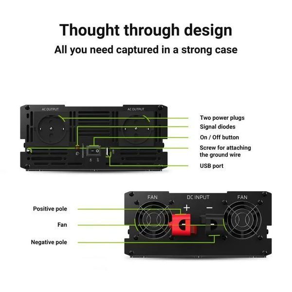 Перетворювач DC-AC Green Cell INV10 12V/230V 2000W/4000W Mod sinus 461148 фото
