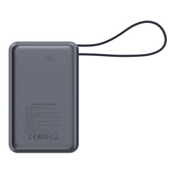 Внешний аккумулятор (павербанк) Canyon OnPower 600 20000mAh 65W Dark Grey (CNS-CPB600DG) 614028 фото