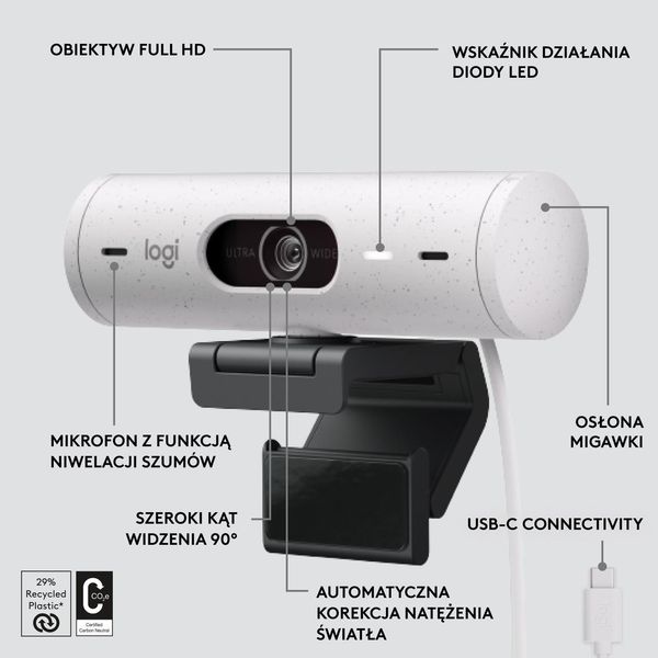 Веб-камера Logitech Brio 500 Off White (960-001428) 437564 фото