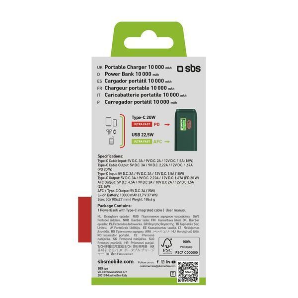 Внешний аккумулятор (павербанк) SBS LCD Power Bank 22.5W 10000 mAh Green (TTBB10000LCDTCPD20G) 613805 фото