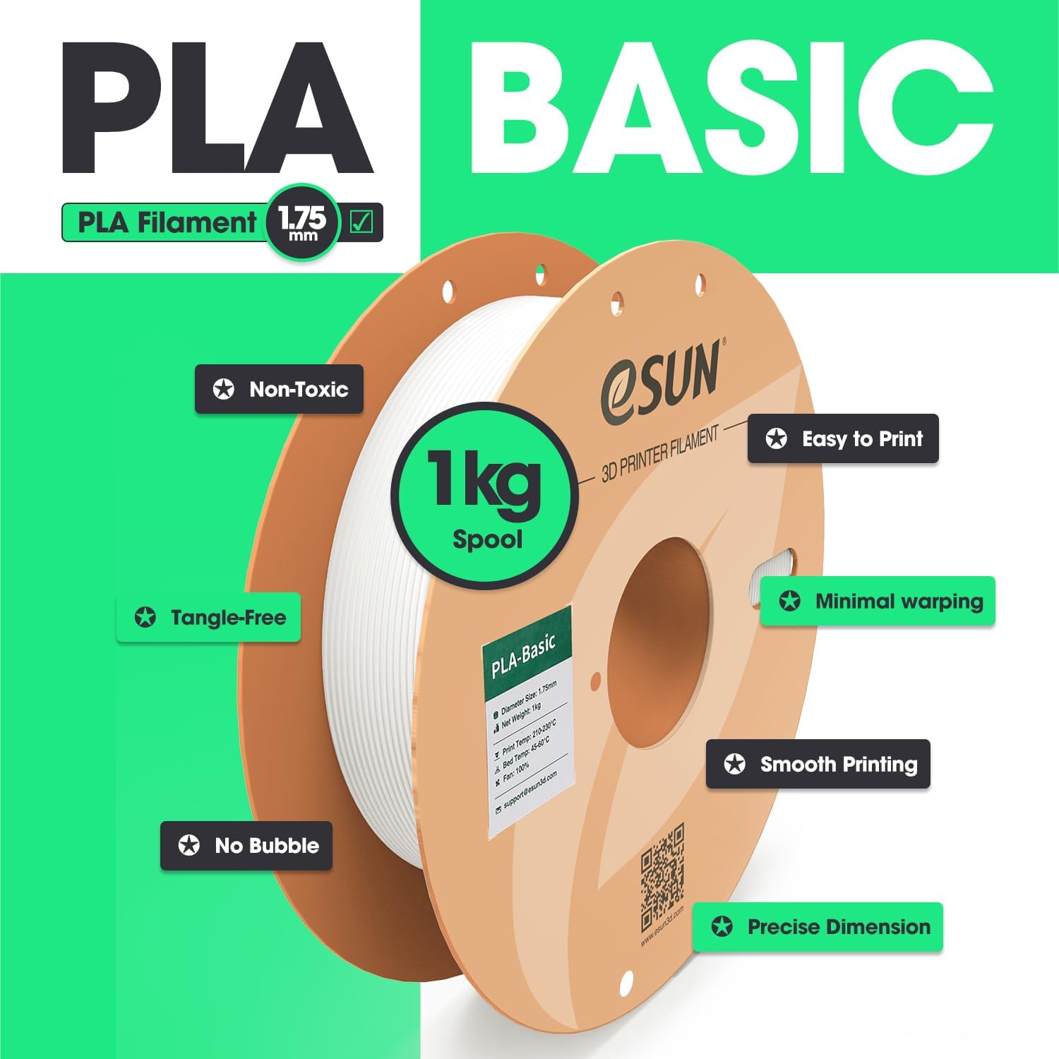 фото Филамент eSun PLA-Basic White (175W1P1) 2
