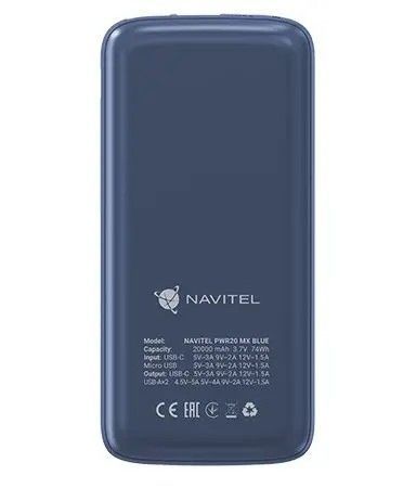 Зовнішній акумулятор (павербанк) Navitel PWR20 MX 20000mAh 22,5W Blue 614052 фото