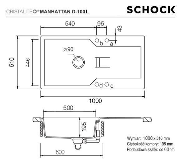 Кухонна мийка Schock Manhattan D-100 L onyx 10 209417 фото