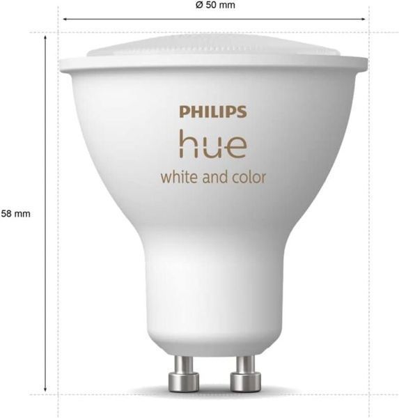 Умная лампочка Philips Hue GU10 5.7W 2000K-6500K RGB 2 шт. 10001664 фото