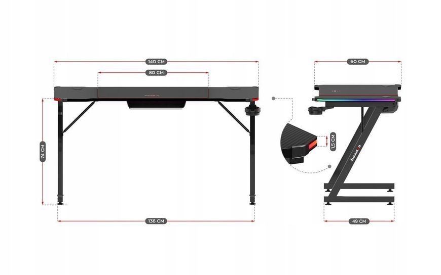 Геймерский игровой стол Huzaro Hero 3.3 RGB Black 514382 фото