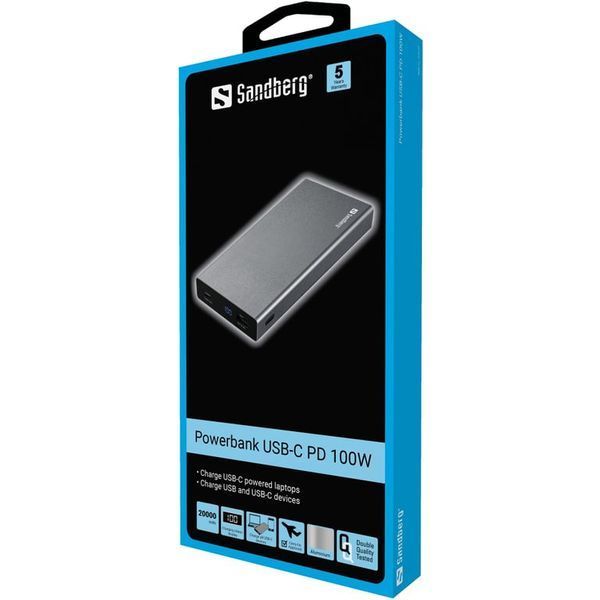 Зовнішній акумулятор (павербанк) Sandberg PD 100W 4,4A 20000 mAh, USB, 2хType-C OUT (420-52) 613784 фото