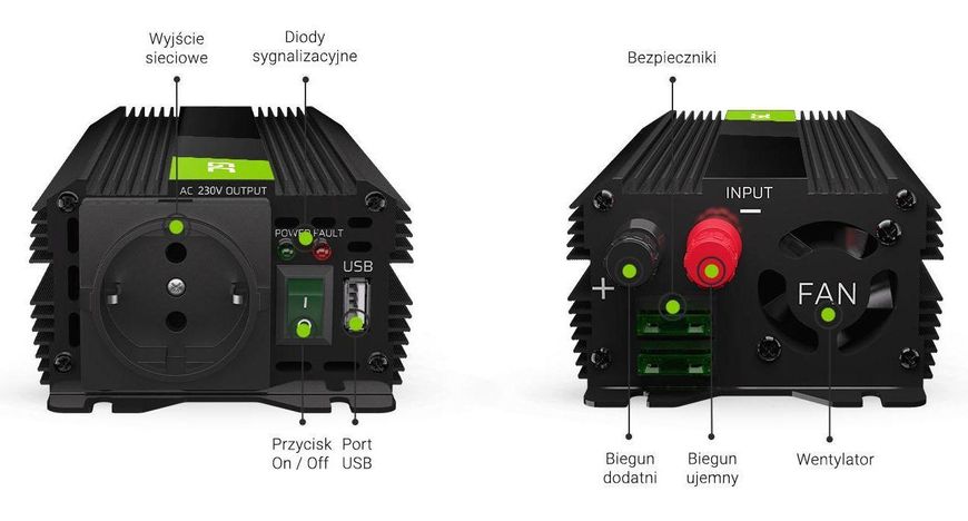 Преобразователь DC-AC Green Cell PRO INVGC03 12V/230V 500W/1000W 461157 фото